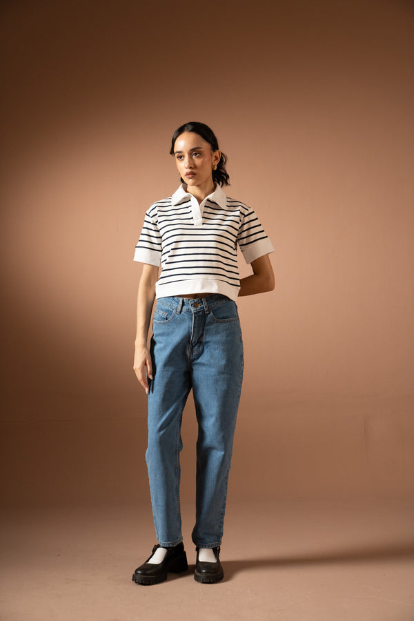 Breton stripe cropped polo